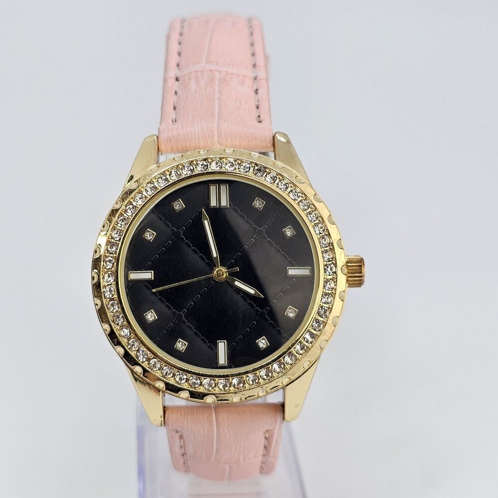 Adrienne Women's Watch 38MM Black Dial New Pinkβ Leather Bands New Battery